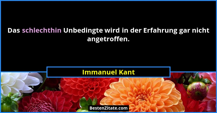 Das schlechthin Unbedingte wird in der Erfahrung gar nicht angetroffen.... - Immanuel Kant