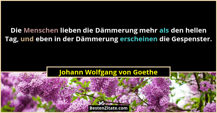 Die Menschen lieben die Dämmerung mehr als den hellen Tag, und eben in der Dämmerung erscheinen die Gespenster.... - Johann Wolfgang von Goethe
