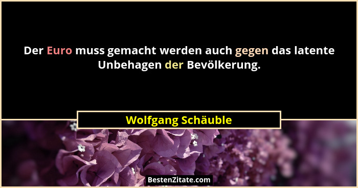 Der Euro muss gemacht werden auch gegen das latente Unbehagen der Bevölkerung.... - Wolfgang Schäuble