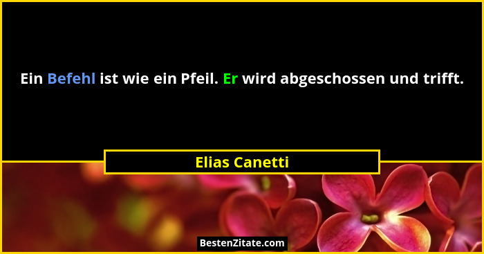 Ein Befehl ist wie ein Pfeil. Er wird abgeschossen und trifft.... - Elias Canetti