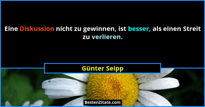 Eine Diskussion nicht zu gewinnen, ist besser, als einen Streit zu verlieren.... - Günter Seipp