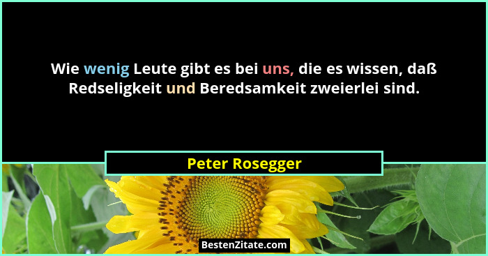 Wie wenig Leute gibt es bei uns, die es wissen, daß Redseligkeit und Beredsamkeit zweierlei sind.... - Peter Rosegger