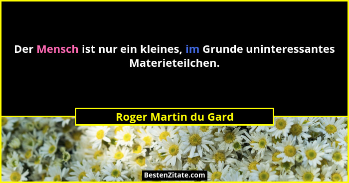 Der Mensch ist nur ein kleines, im Grunde uninteressantes Materieteilchen.... - Roger Martin du Gard