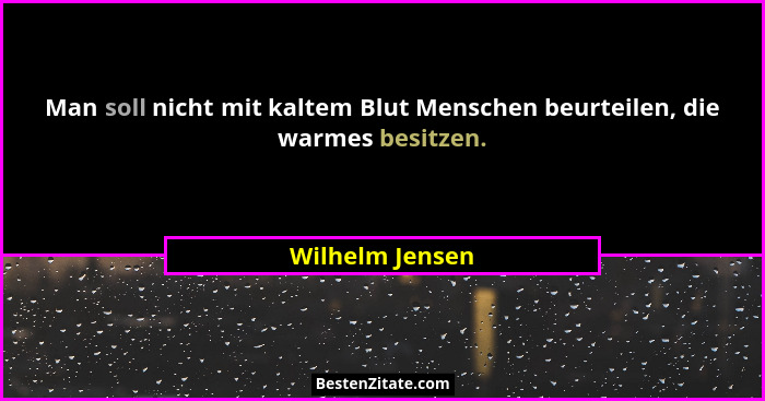 Man soll nicht mit kaltem Blut Menschen beurteilen, die warmes besitzen.... - Wilhelm Jensen