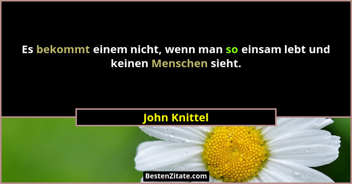 Es bekommt einem nicht, wenn man so einsam lebt und keinen Menschen sieht.... - John Knittel