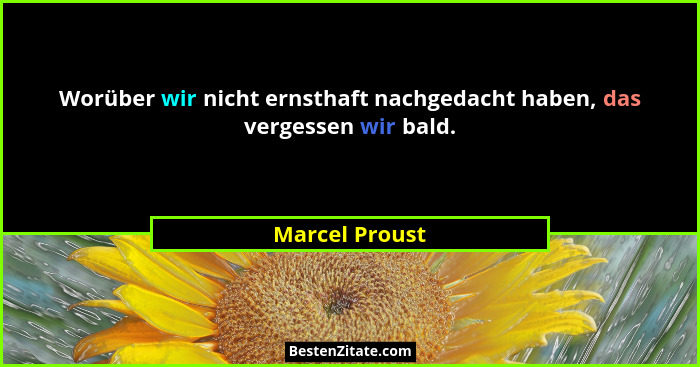 Worüber wir nicht ernsthaft nachgedacht haben, das vergessen wir bald.... - Marcel Proust