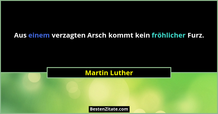 Aus einem verzagten Arsch kommt kein fröhlicher Furz.... - Martin Luther