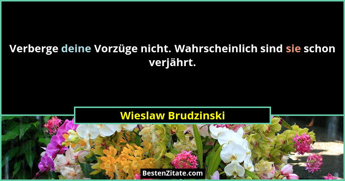 Verberge deine Vorzüge nicht. Wahrscheinlich sind sie schon verjährt.... - Wieslaw Brudzinski