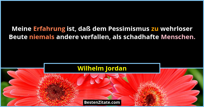 Meine Erfahrung ist, daß dem Pessimismus zu wehrloser Beute niemals andere verfallen, als schadhafte Menschen.... - Wilhelm Jordan