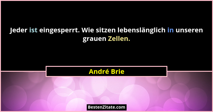 Jeder ist eingesperrt. Wie sitzen lebenslänglich in unseren grauen Zellen.... - André Brie