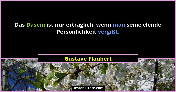 Das Dasein ist nur erträglich, wenn man seine elende Persönlichkeit vergißt.... - Gustave Flaubert