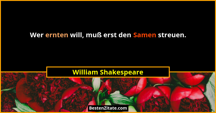 Wer ernten will, muß erst den Samen streuen.... - William Shakespeare