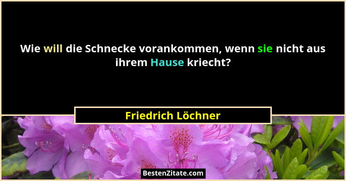 Wie will die Schnecke vorankommen, wenn sie nicht aus ihrem Hause kriecht?... - Friedrich Löchner