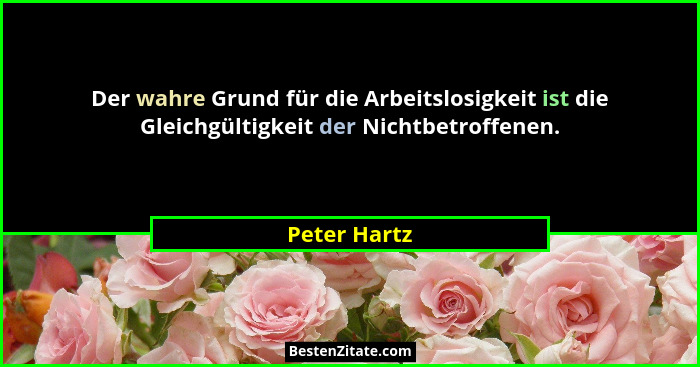 Der wahre Grund für die Arbeitslosigkeit ist die Gleichgültigkeit der Nichtbetroffenen.... - Peter Hartz
