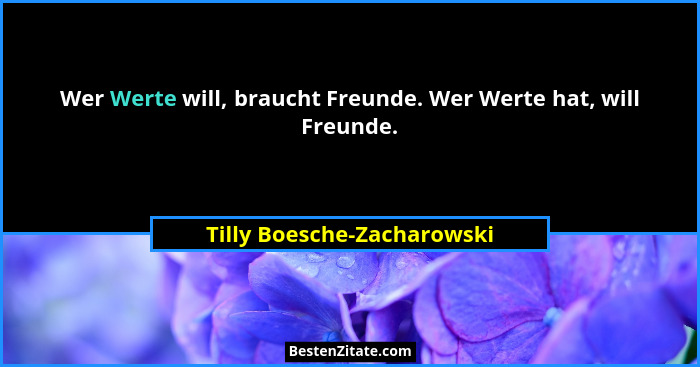 Wer Werte will, braucht Freunde. Wer Werte hat, will Freunde.... - Tilly Boesche-Zacharowski