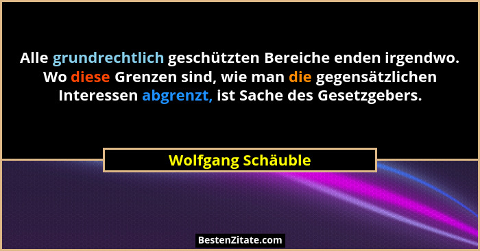 Alle grundrechtlich geschützten Bereiche enden irgendwo. Wo diese Grenzen sind, wie man die gegensätzlichen Interessen abgrenzt, i... - Wolfgang Schäuble