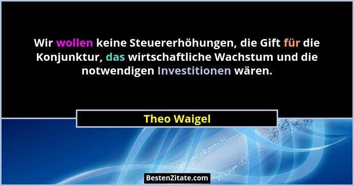 Wir wollen keine Steuererhöhungen, die Gift für die Konjunktur, das wirtschaftliche Wachstum und die notwendigen Investitionen wären.... - Theo Waigel