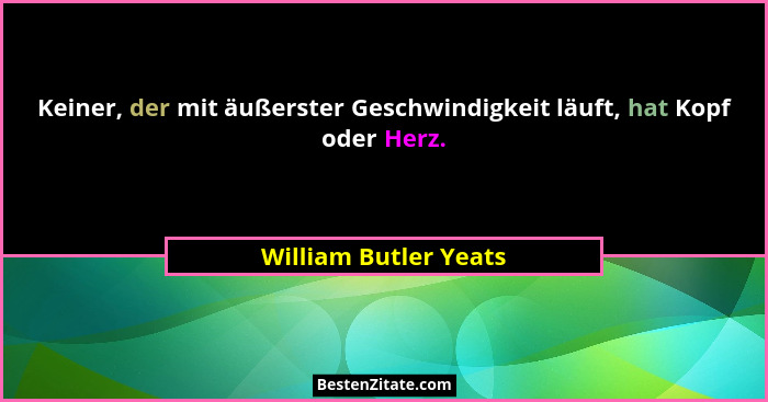 Keiner, der mit äußerster Geschwindigkeit läuft, hat Kopf oder Herz.... - William Butler Yeats