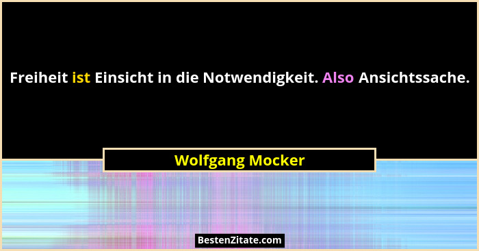 Freiheit ist Einsicht in die Notwendigkeit. Also Ansichtssache.... - Wolfgang Mocker