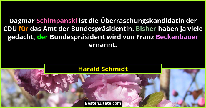 Dagmar Schimpanski ist die Überraschungskandidatin der CDU für das Amt der Bundespräsidentin. Bisher haben ja viele gedacht, der Bund... - Harald Schmidt