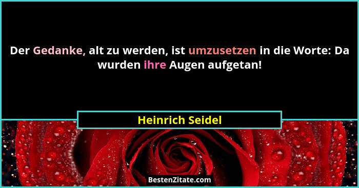 Der Gedanke, alt zu werden, ist umzusetzen in die Worte: Da wurden ihre Augen aufgetan!... - Heinrich Seidel