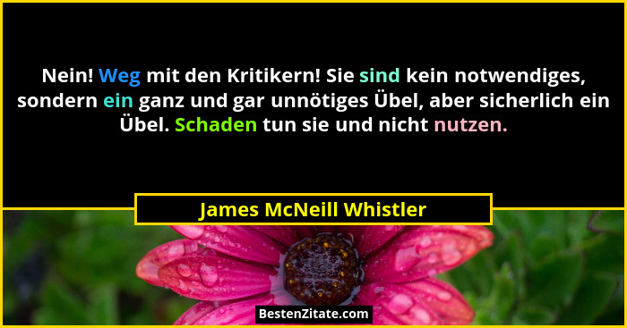 Nein! Weg mit den Kritikern! Sie sind kein notwendiges, sondern ein ganz und gar unnötiges Übel, aber sicherlich ein Übel. Sc... - James McNeill Whistler