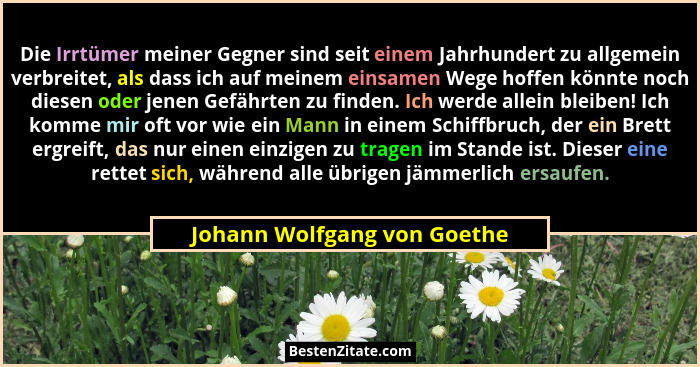 Die Irrtümer meiner Gegner sind seit einem Jahrhundert zu allgemein verbreitet, als dass ich auf meinem einsamen Wege hof... - Johann Wolfgang von Goethe