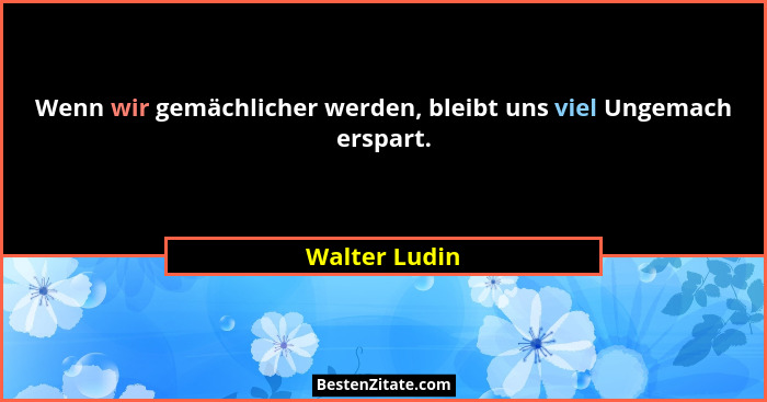 Wenn wir gemächlicher werden, bleibt uns viel Ungemach erspart.... - Walter Ludin
