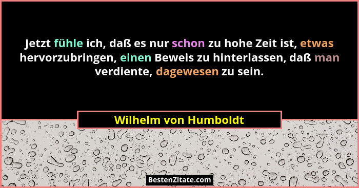 Jetzt fühle ich, daß es nur schon zu hohe Zeit ist, etwas hervorzubringen, einen Beweis zu hinterlassen, daß man verdiente, dag... - Wilhelm von Humboldt