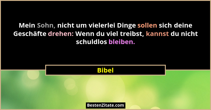 Mein Sohn, nicht um vielerlei Dinge sollen sich deine Geschäfte drehen: Wenn du viel treibst, kannst du nicht schuldlos bleiben.... - Bibel