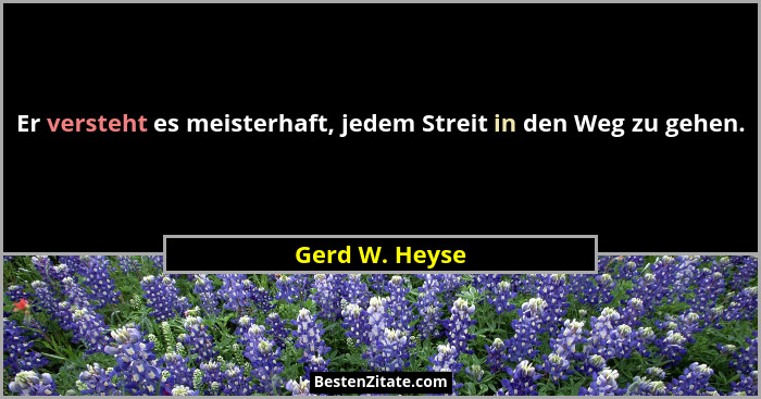 Er versteht es meisterhaft, jedem Streit in den Weg zu gehen.... - Gerd W. Heyse