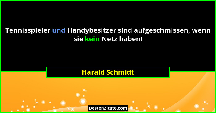 Tennisspieler und Handybesitzer sind aufgeschmissen, wenn sie kein Netz haben!... - Harald Schmidt
