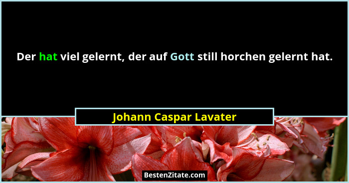 Der hat viel gelernt, der auf Gott still horchen gelernt hat.... - Johann Caspar Lavater