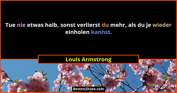Tue nie etwas halb, sonst verlierst du mehr, als du je wieder einholen kannst.... - Louis Armstrong