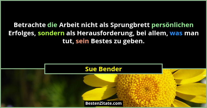 Betrachte die Arbeit nicht als Sprungbrett persönlichen Erfolges, sondern als Herausforderung, bei allem, was man tut, sein Bestes zu geb... - Sue Bender