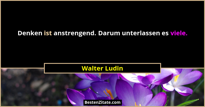 Denken ist anstrengend. Darum unterlassen es viele.... - Walter Ludin