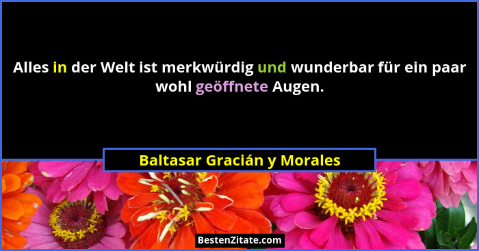 Alles in der Welt ist merkwürdig und wunderbar für ein paar wohl geöffnete Augen.... - Baltasar Gracián y Morales