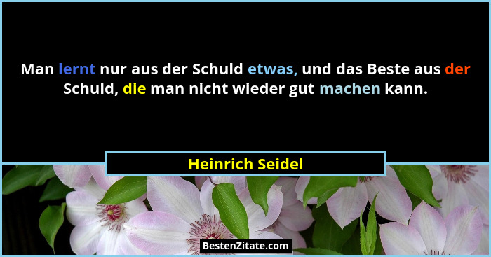 Man lernt nur aus der Schuld etwas, und das Beste aus der Schuld, die man nicht wieder gut machen kann.... - Heinrich Seidel