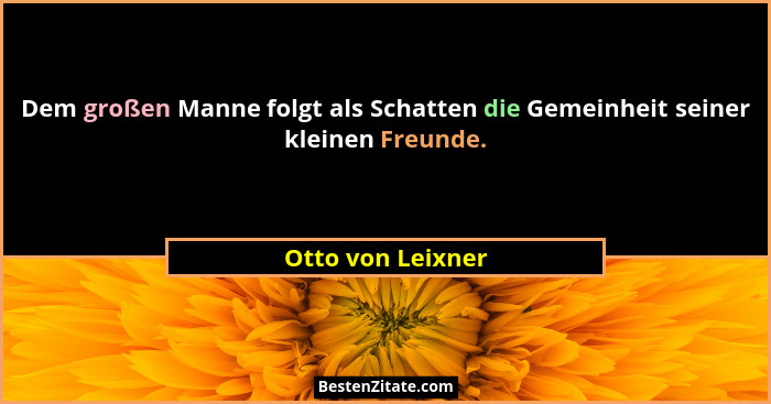 Dem großen Manne folgt als Schatten die Gemeinheit seiner kleinen Freunde.... - Otto von Leixner