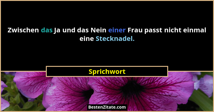 Zwischen das Ja und das Nein einer Frau passt nicht einmal eine Stecknadel.... - Sprichwort