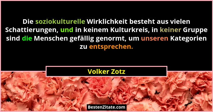 Die soziokulturelle Wirklichkeit besteht aus vielen Schattierungen, und in keinem Kulturkreis, in keiner Gruppe sind die Menschen gefäll... - Volker Zotz