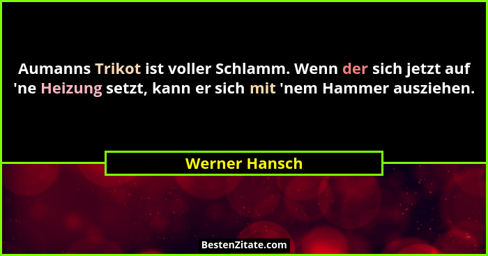Aumanns Trikot ist voller Schlamm. Wenn der sich jetzt auf 'ne Heizung setzt, kann er sich mit 'nem Hammer ausziehen.... - Werner Hansch