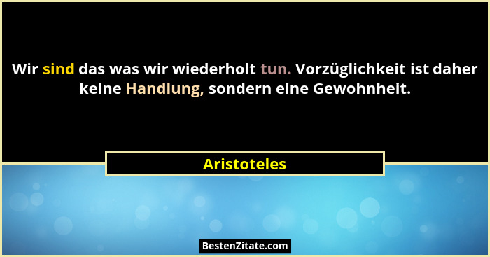 Wir sind das was wir wiederholt tun. Vorzüglichkeit ist daher keine Handlung, sondern eine Gewohnheit.... - Aristoteles