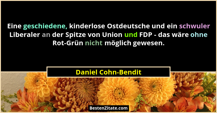 Eine geschiedene, kinderlose Ostdeutsche und ein schwuler Liberaler an der Spitze von Union und FDP - das wäre ohne Rot-Grün nich... - Daniel Cohn-Bendit