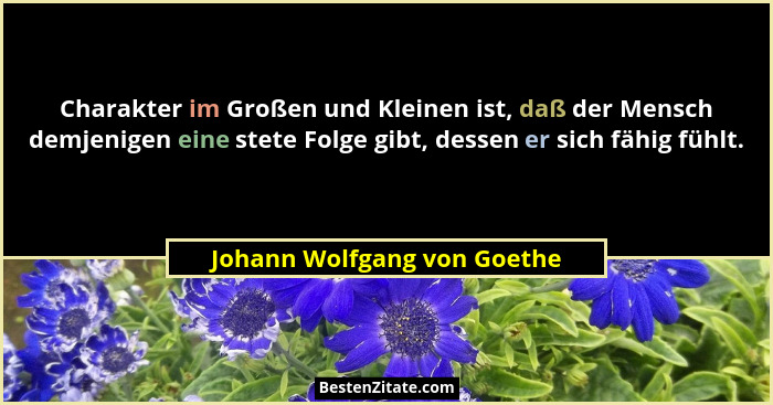 Charakter im Großen und Kleinen ist, daß der Mensch demjenigen eine stete Folge gibt, dessen er sich fähig fühlt.... - Johann Wolfgang von Goethe