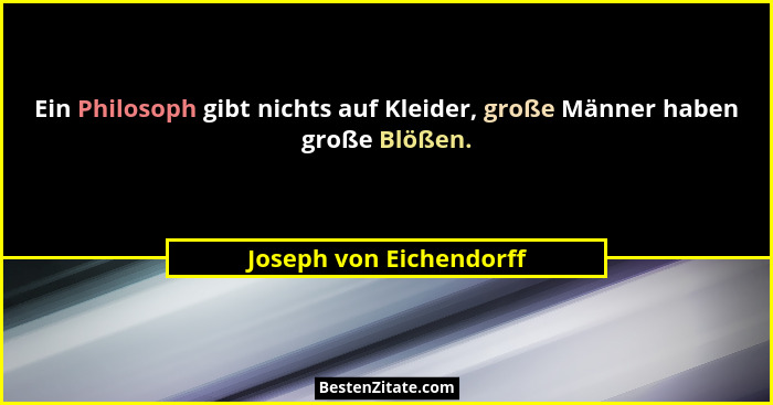 Ein Philosoph gibt nichts auf Kleider, große Männer haben große Blößen.... - Joseph von Eichendorff