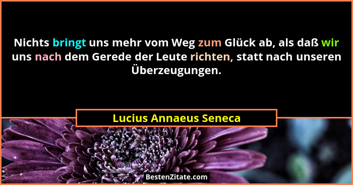 Nichts bringt uns mehr vom Weg zum Glück ab, als daß wir uns nach dem Gerede der Leute richten, statt nach unseren Überzeugung... - Lucius Annaeus Seneca