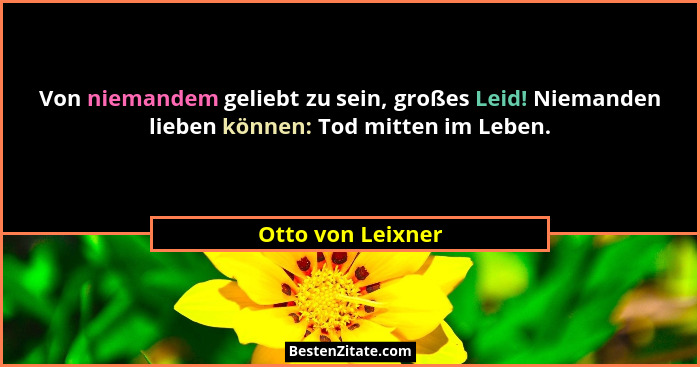 Von niemandem geliebt zu sein, großes Leid! Niemanden lieben können: Tod mitten im Leben.... - Otto von Leixner