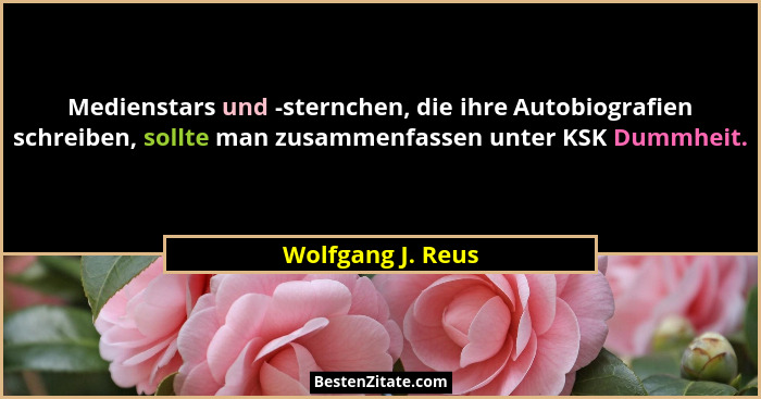 Medienstars und -sternchen, die ihre Autobiografien schreiben, sollte man zusammenfassen unter KSK Dummheit.... - Wolfgang J. Reus
