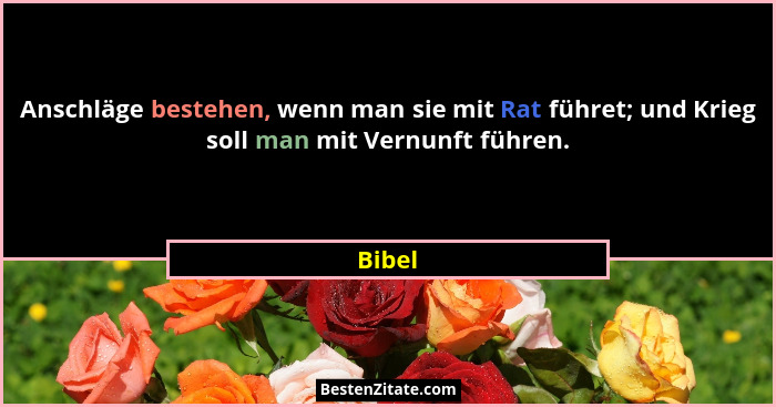 Anschläge bestehen, wenn man sie mit Rat führet; und Krieg soll man mit Vernunft führen.... - Bibel